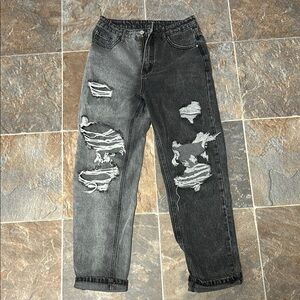 Distressed Black and Gray Men’s Jeans